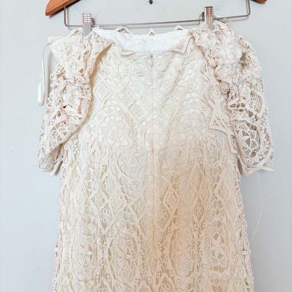 Kite & Butterfly Guipure lace Crochet Off Shoulder Ivory Wedding Gown Boho Beach - Picture 16 of 17